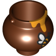 Minifig Pot Small with Handle Holders and Dripping Honey and Bee Print Rotbraun