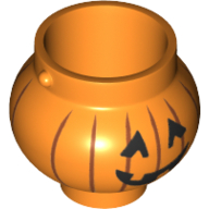 Minifig Pot Small with Handle Holders and Jack O' Lantern with Angular Eyes Print Orange