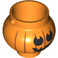 Minifig Pot Small with Handle Holders and Pumpkin Jack O' Lantern with Round Eyes Print Orange