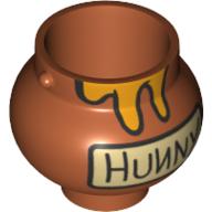 Minifig Pot Small with Handle Holders with Honey, 'Hunny' print Dunkelorange