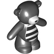 Animal, Bear / Teddy, Arms Down with 1 Button Eye, Mouth Stitches and Striped Belly Print Black