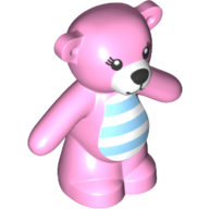 Animal, Bear / Teddy, Arms Down with Black Eyes with Eyelashes, Black Nose and Mouth on White Muzzle, Blue Stripes on White Belly Print Bright Pink