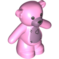 Animal, Bear / Teddy, Arms Down with Black Eyes, Nose and Mouth / Lavender Belly with Heart Print in Leuchtrosa