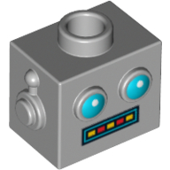 Minifig Head Special, Robot with Blue Eyes and Red/Yellow Teeth Display (Clockwork Robot) Light Bluish Gray