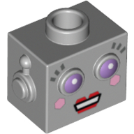 Minifig Head Special, Robot with Purple Eyes, Eyelashes, Open Mouth with Red Lips Print (Lady Robot) Light Bluish Gray