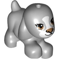 Animal, Dog, Small Walking with Brown Eyes and Nose and Black Mouth Print Light Bluish Gray