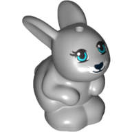 Animal, Rabbit / Bunny Sitting with Blue Eyes, Black Nose and Mouth and White Beard Print Light Bluish Gray