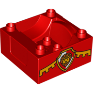Duplo Train Cab / Tender Base with Bottom Tubes with Lion on Shield Print (No. 4) Red