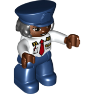 Duplo Figure with Police Style Hat Dark Blue and Hair, with Dark Blue Legs, Pilot Shirt with Pockets and Red Tie Print Weiß