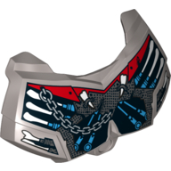 Large Figure Chest Cover, Armour Small with Chain, Fangs, Red Background and Medium Azure Pipes Print Flat Silver