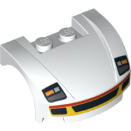Vehicle Body, Wheel Arch / Mudguard 3 × 4 × 1 2/3 Low Profile, Curved Front with Headlights and Grille with Red and Yellow Trim Print White