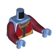 Torso with Long Arms, Na'vi, with Red/Nougat/Yellow Robe print, Dark Red Arms, Medium Blue Hands Mittelblau