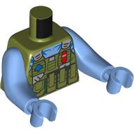 Torso with Long Arms, Na'vi, with Army Vest, Utility Belt print, Medium Blue Arms and Hands Olivgrün