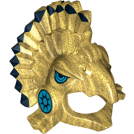 Headdress Aztec Quetzal with Black Feather Tips and Medium Azure Eyes and Cheeks Print Pearl Gold