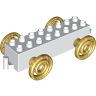 Duplo Car Base 2 × 8 × 1 1/2 with Large Gold Spoked and Spiraled Wheels White