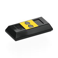 Tile Special 1 × 2 with Sloped Walls with Yellow Square, Silver Shapes print Schwarz