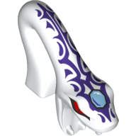 Minifig Head Special, Snake, Arched with Open Mouth and Red Eyes, Light Blue Gem and Dark Purple Scales Print (Pythor) Weiß