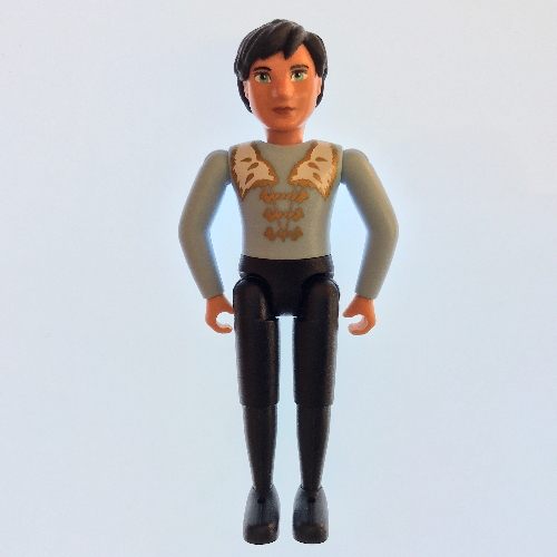 Belville Figure Fixed Elbows, Male, Black Hair, Black Pants, Light Blue Shirt with White and Gold Fur Pattern on Shoulders and Gold Fastenings on Front [Keine Farbe/Beliebige Farbe]