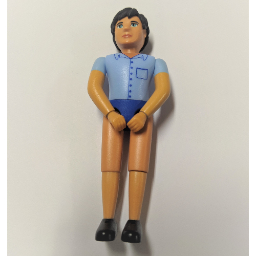 Belville Figure Fixed Elbows, Male, Black Hair, Light Blue Shirt, Blue Short Pants Nougat