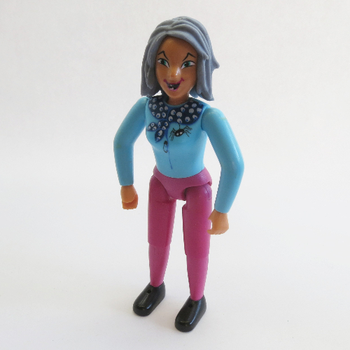 Belville Figure Fixed Elbows, Female, Sand Blue Hair, Sky Blue Top with Scarf and Spider Print, Magenta Legs [No Color/Any Color]