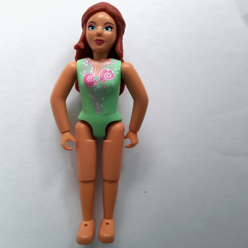 Belville Figure Fixed Elbows, Female, Rust Orange Hair, Swimsuit with Seashell Print Mittelgrün