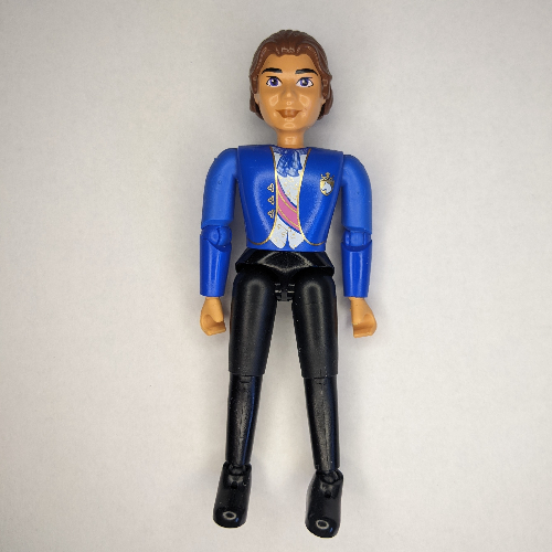 Belville Figure Articulated Elbows, Male, Brown Hair, Black Pants, Blue Jacket with Purple Sash and Blue Bow Print Nougat