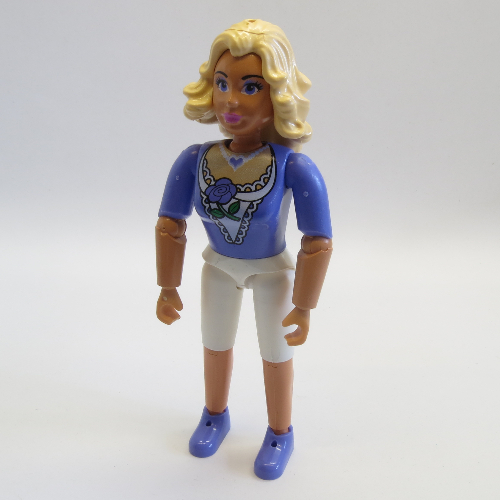 Belville Figure Articulated Elbows, Female, Light Yellow Hair, White Shorts, Purple Shirt with Rose Print Nougat