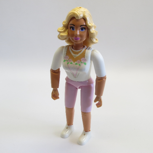 Belville Figure Articulated Elbows, Female, Light Yellow Hair, White Top with Flowers and Leaves Collar Print White