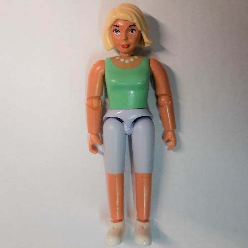 Belville Figure Articulated Elbows, Female, Light Yellow Hair, Light Violet Shorts, Medium Green Shirt Nougat