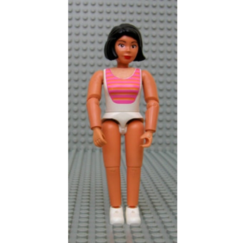 Belville Figure Articulated Elbows, Female, Black Hair, White Swimsuit with Dark Pink and Light Orange Stripes, White Shoes [Keine Farbe/Beliebige Farbe]