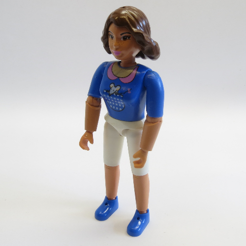 Belville Figure Articulated Elbows, Female, Brown Hair, Blue Top with Check Pattern Pocket with Mouse Print [No Color/Any Color]