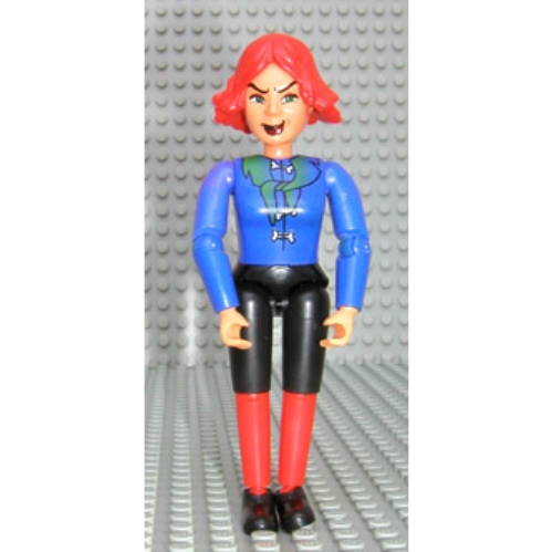 Belville Figure Articulated Elbows, Female, Red Hair, Black Shorts, Blue Shirt with Bones Print (Witch) [No Color/Any Color]