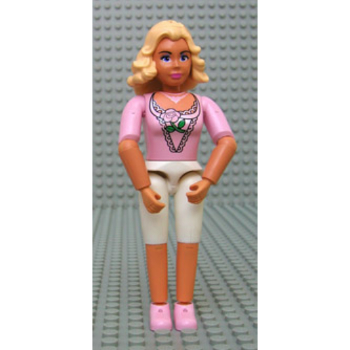 Belville Figure Articulated Elbows, Female, Light Yellow Hair, White Shorts, Pink Shirt with Rose Print Nougat