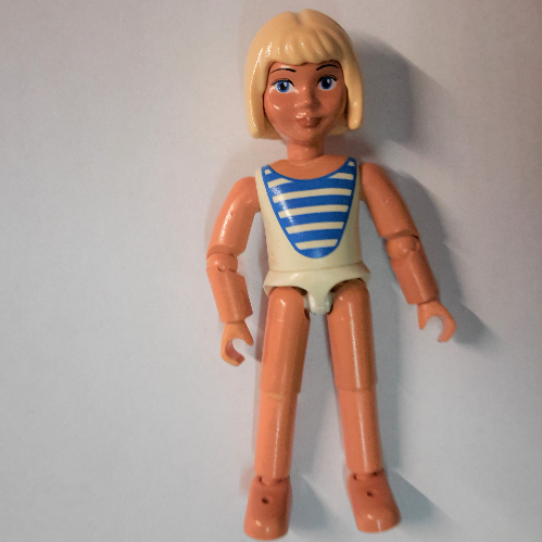 Belville Figure Articulated Elbows, Child, Female, Light Yellow Hair, White Swimsuit with Blue Stripes Nougat