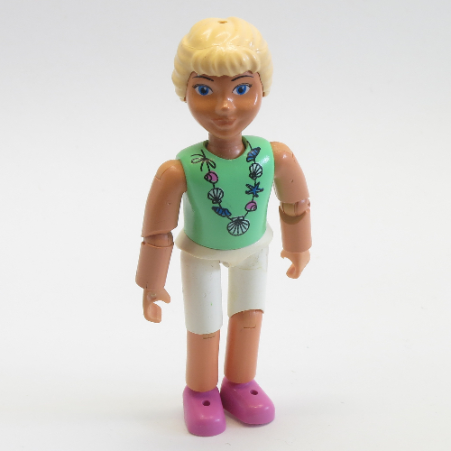 Belville Figure Articulated Elbows, Child, Female, Light Yellow Hair, White Shorts, Light Green Shirt with Shells Necklace Print [No Color/Any Color]