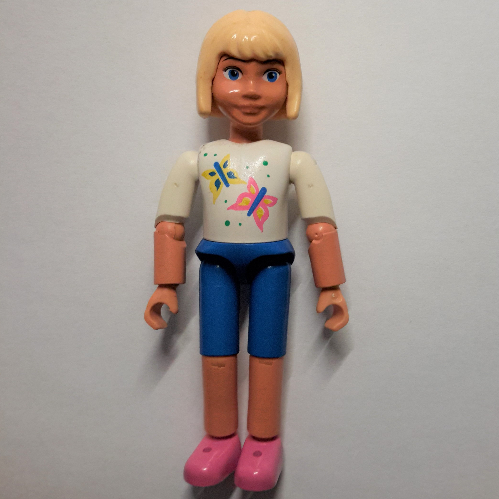 Belville Figure Articulated Elbows, Child, Female, Light Yellow Hair, Blue Shorts, White Shirt with Butterfly Print Weiß