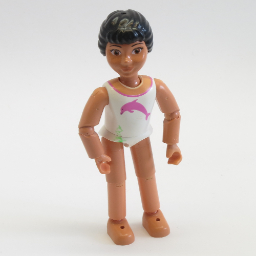 Belville Figure Articulated Elbows, Child, Female, Black Hair, White Swimsuit with Dark Pink Dolphin Print [No Color/Any Color]