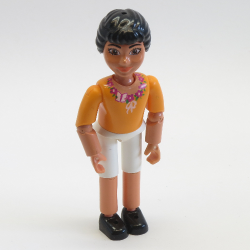 Belville Figure Articulated Elbows, Child, Female, Black Hair, White Shorts, Orange Top with Floral Garland with Butterfly and Ribbon Print [No Color/Any Color]