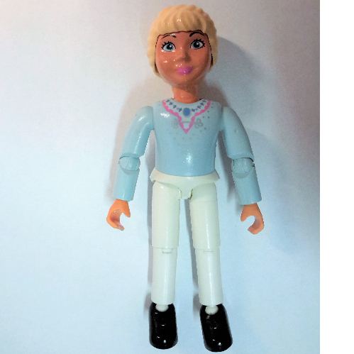 Belville Figure Articulated Elbows, Child, Female, Light Yellow Hair, White Pants, Light Blue Top with Dark Pink Trim and Necklace Print Light Blue