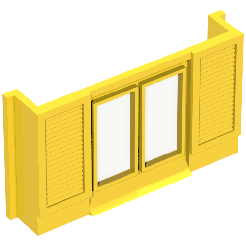 Window 1 × 6 × 3 Shuttered with Glass for Slotted Bricks Yellow