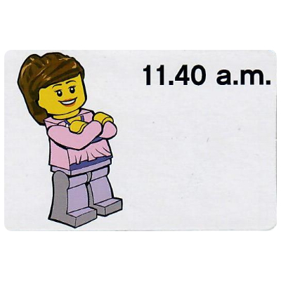 Activity Card, Time-Teaching 12-Hour Clock 11.40 a.m., Female [No Color/Any Color]