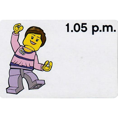 Activity Card, Time-Teaching 12-Hour Clock 1.05 p.m., Female [No Color/Any Color]