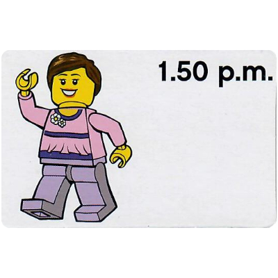Activity Card, Time-Teaching 12-Hour Clock 1.50 p.m., Female [No Color/Any Color]