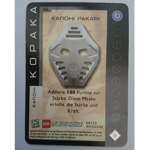 Trading Card, Bionicle Game: QftM - 53 - Great Masks - Kopaka - Kanohi Pakari [Keine Farbe/Beliebige Farbe]