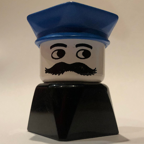 Duplo 2 × 2 × 2 Figure Brick Early, Police Hat Blue, Moustache Print Schwarz
