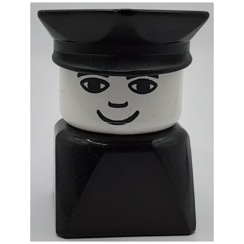 Duplo 2 × 2 × 2 Figurenstein Früh, Polizeimütze schwarz, kleines Lächeln (bedruckt) Schwarz