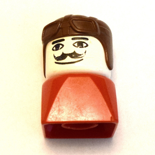 Duplo 2 × 2 × 2 Figure Brick Early, Aviator Hat Brown, Moustache Print Rot