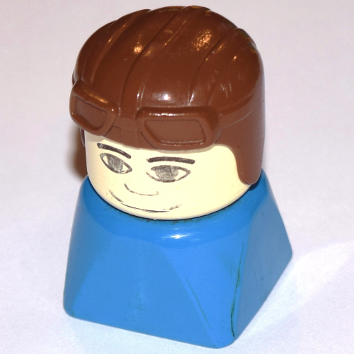 Duplo 2 × 2 × 2 Figure Brick Early, Aviator Hat Brown, Looking Straight Print Blue