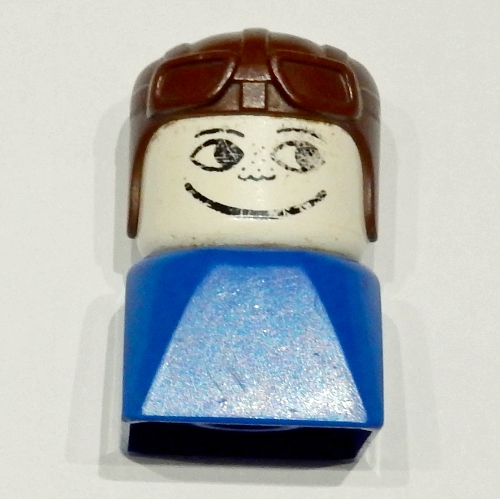 Duplo 2 × 2 × 2 Figure Brick Early, Aviator Hat Brown, Looking Left Print Blue