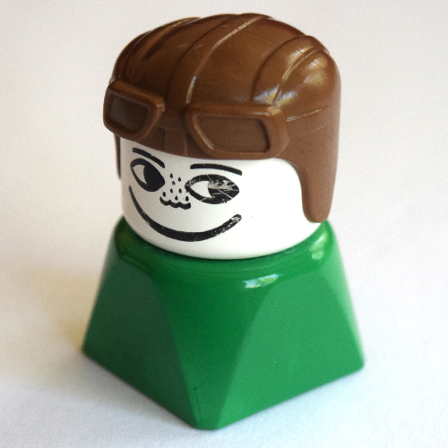 Duplo 2 × 2 × 2 Figure Brick Early, Aviator Hat Brown, Looking Left Print Green